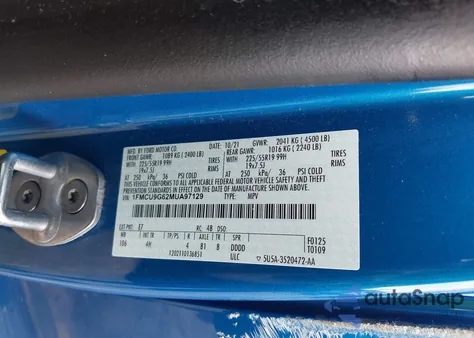 2021 Ford Escape Se from USA, damaged, VIN 1FMCU9G62MUA97129